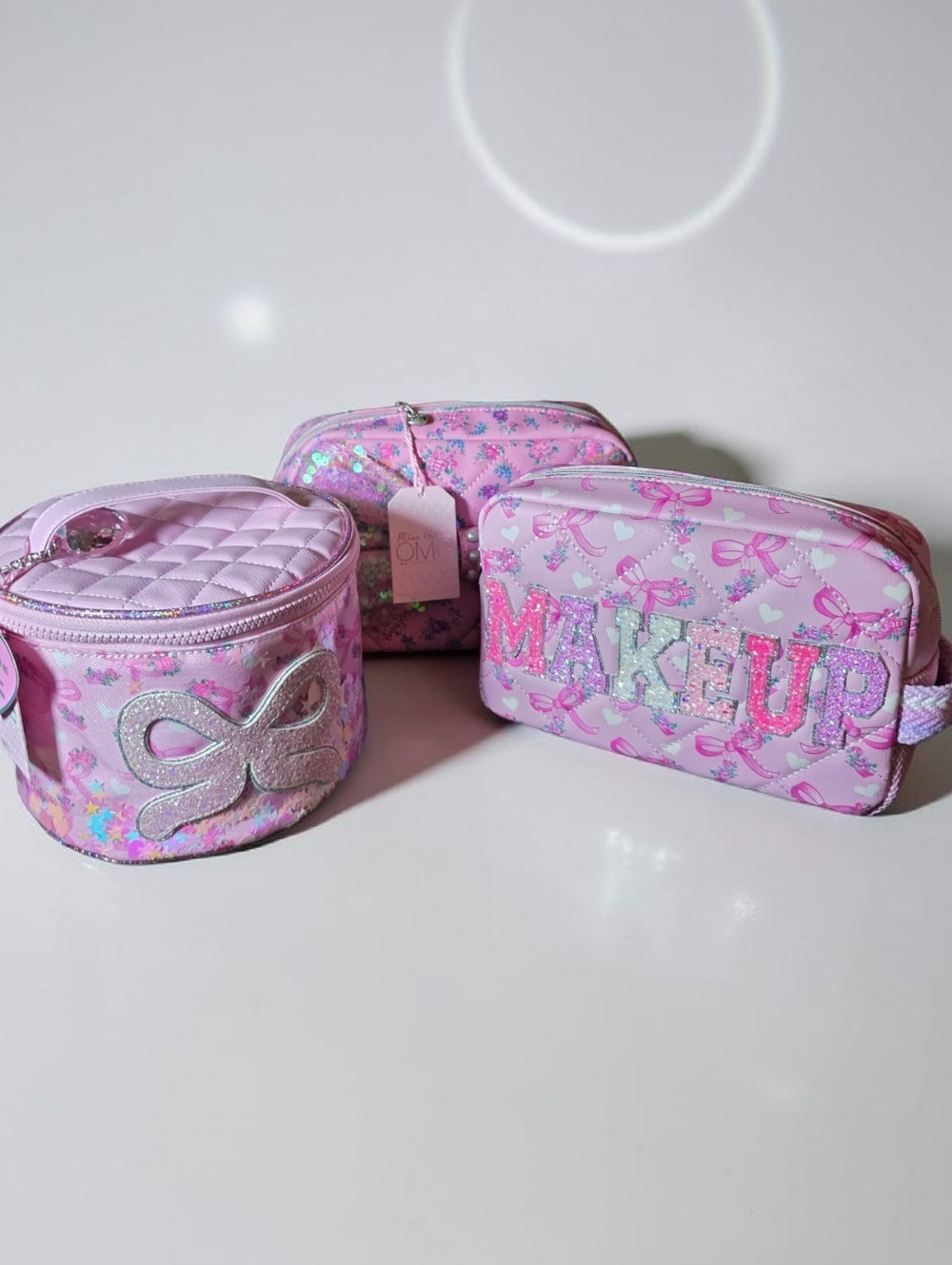 Miss Gwen Makeup Bag Trio Set - Glitter Bow Design